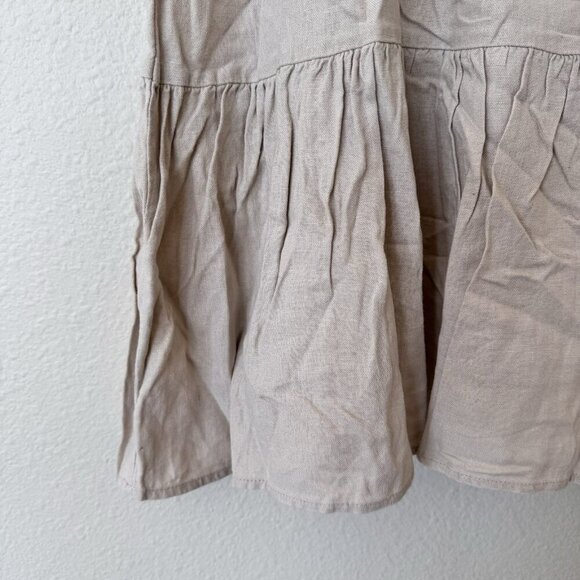 Zara Lace Trim Linin Blend Mini Dress Sand Size Medium Collared Short Sleeve - Picture 4 of 8